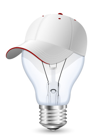 light bulb in baseball cap.